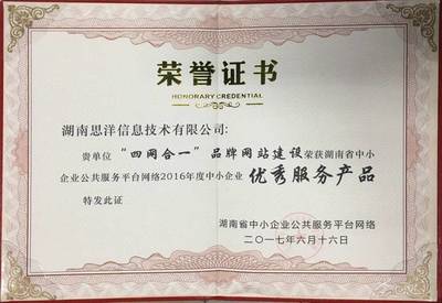 湖南思洋信息技術獲評“2016年度中小企業優秀服務機構”，網絡技術服務再獲權威認可